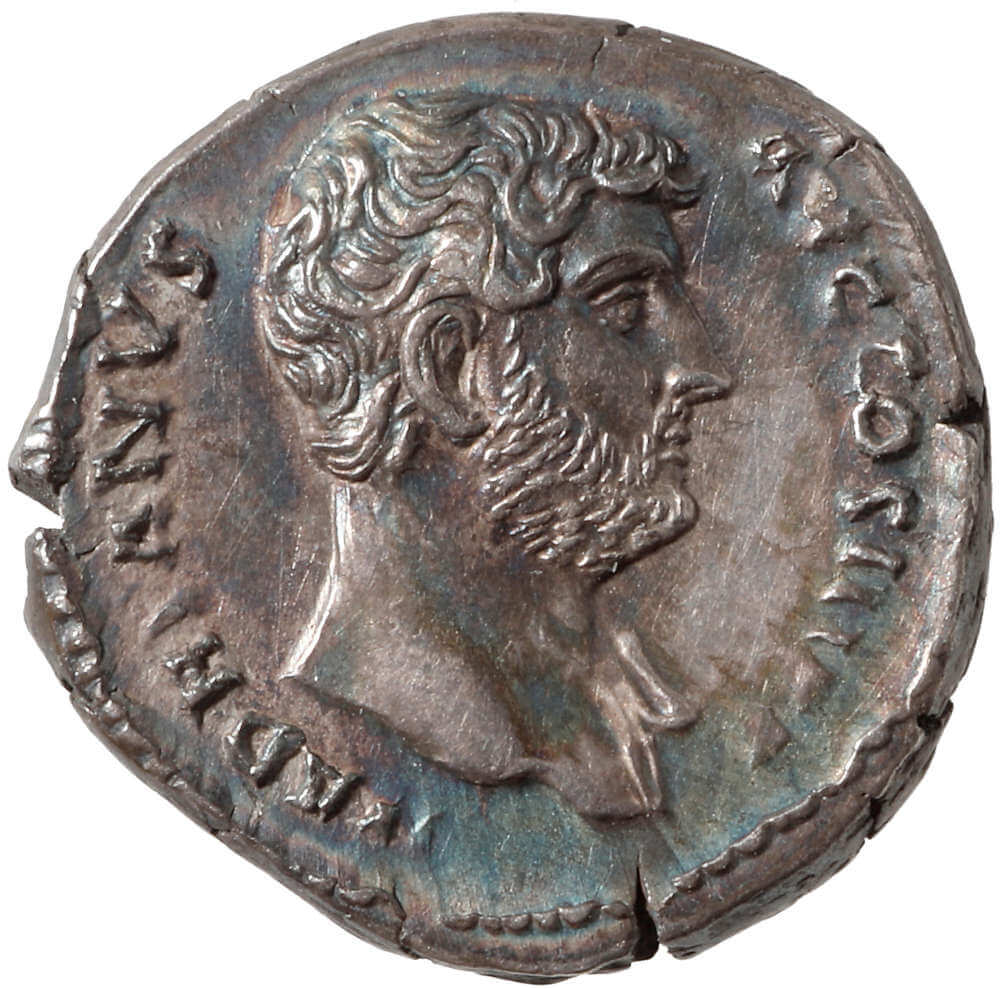 Denar des Hadrianus, Silber, 136 n. Chr. in Rom geprägt. Fundort: Lover, aus dem Hortfund. © TLM.