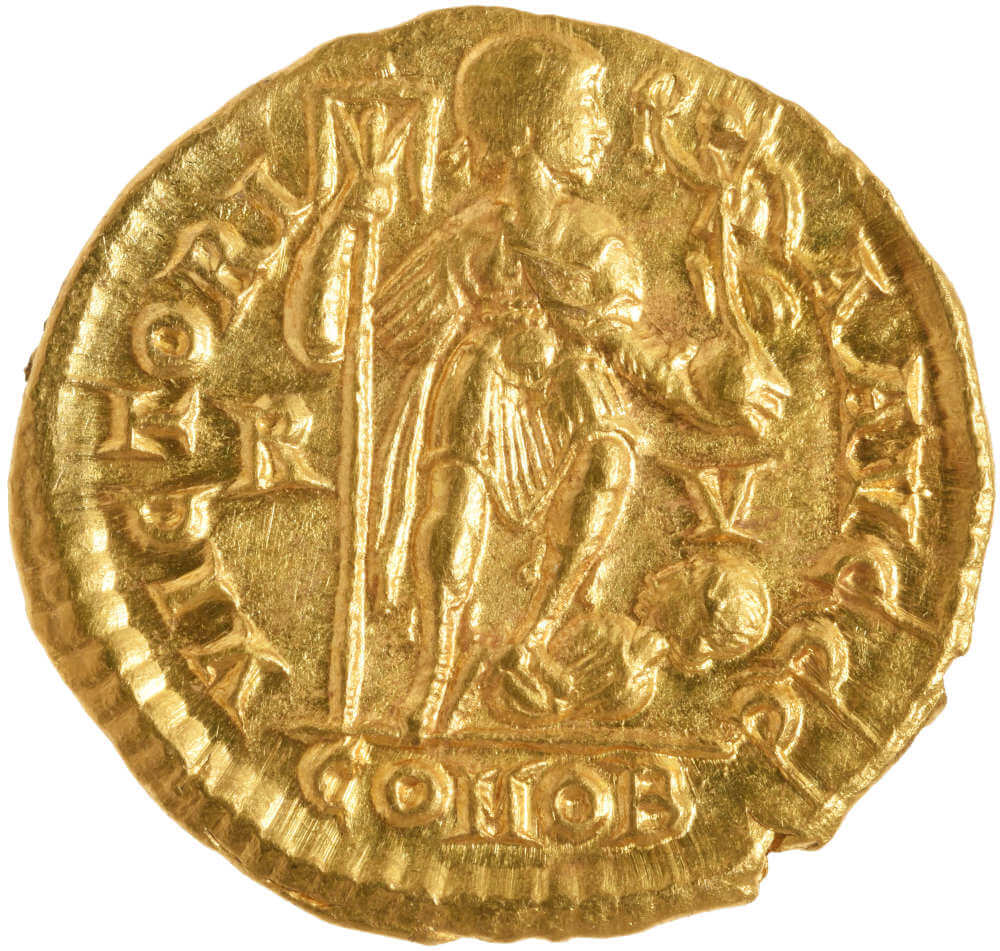 Solidus des Honorius, Gold, 408–423 n. Chr. in Ravenna geprägt. Fundort: Zirl, Martinsbühel. © TLM.