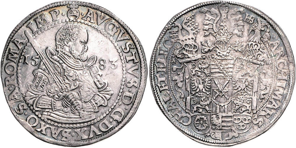 Los 302: August 1553-1586. Taler 1583 HB Dresden. mit Prägeglanz. vz-st. Mindestgebot: 700 EUR.