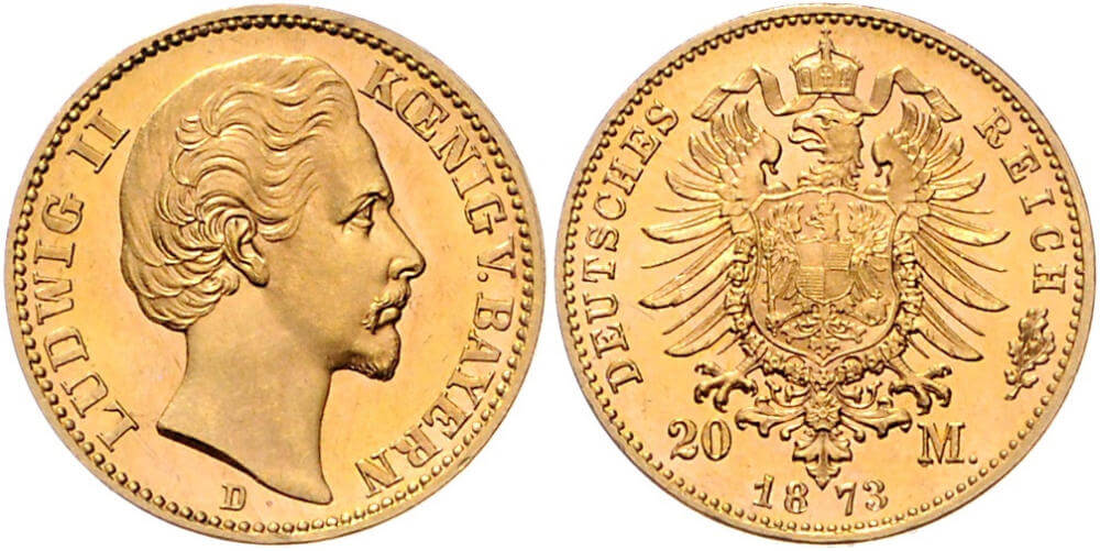 Los 616: Ludwig II. 1864-1886. 20 Mark 1873 D. EA. Mindestgebot: 900 EUR.