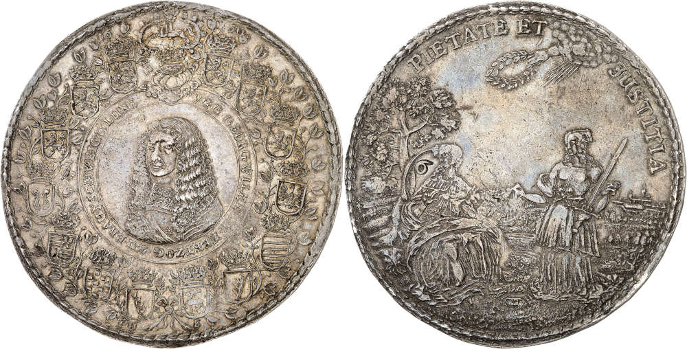  No. 958: Brunswick-Calenberg-Hanover. George William, 1648-1665. Löser of 6 reichstalers 1660, Zellerfeld. From the Popken Collection. Extremely rare. Very fine +. Estimate: 50,000 euros.