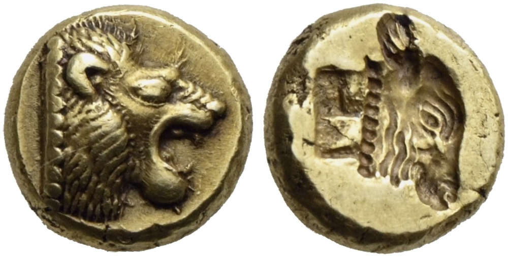 Los 20: Griechische Münzen, Aiolis, Lesbos, Mytilene, Hekte ca. 521-478 v. Chr. Scharf ausgeprägtes Exemplar! Vorzüglich. Rufpreis: 1.500 EUR.