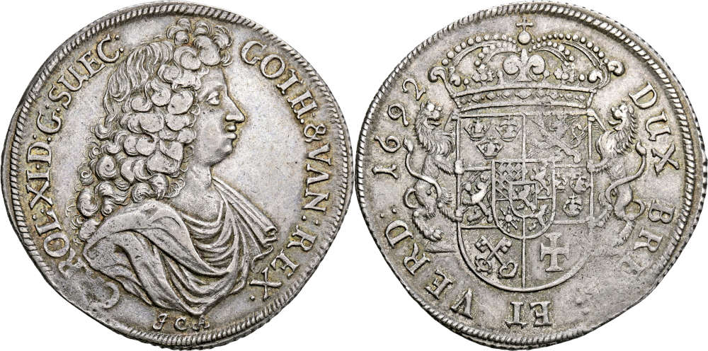 No. 2198: Bremen-Verden. Charles XI, 1660-1697. Reichstaler 1692, Stade. Very rare. Very fine to extremely fine. Estimate: 3,000 euros.