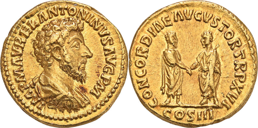 No. 3216: Marcus Aurelius, 161-180. Aureus, 161-162. Very fine to extremely fine. Estimate: 2,500 euros.