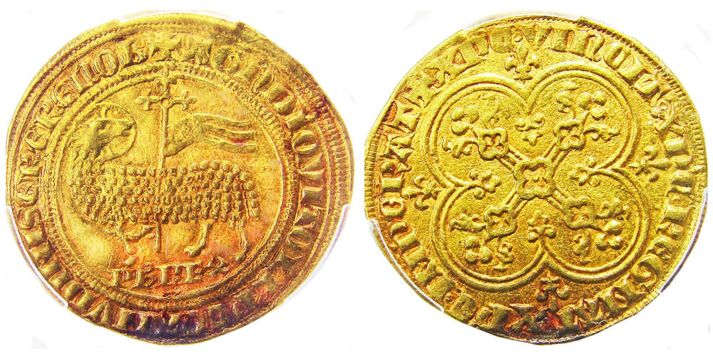 ID YIQZ3: Kingdom of France. Philip V, 1316-1322. Agnel d’or (8 décembre 1316) 4,11 g. Well struck and centred on a round flan. TOP POP PCGS MS 62.