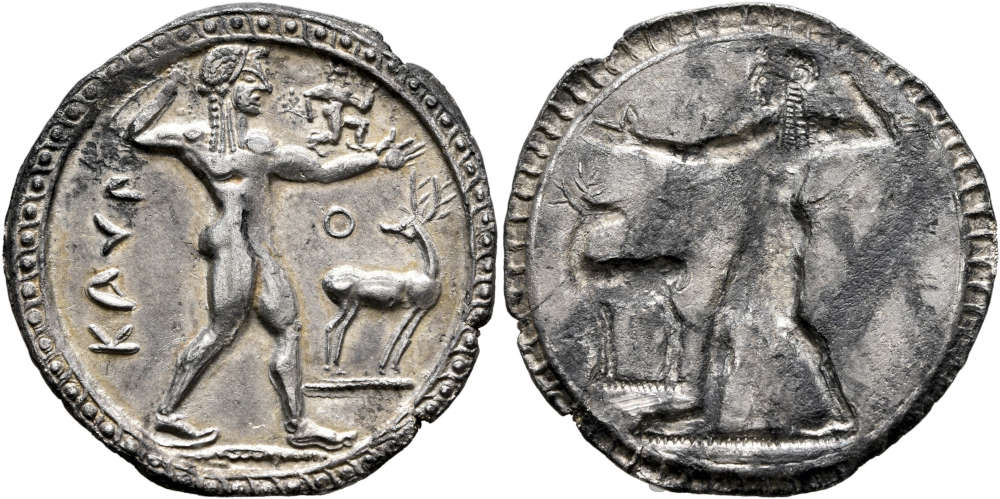 Los 326: Bruttium. Kaulonia. Nomos, ca. 525-500 v. Chr. Fast vorzüglich. Startpreis: 1.500 EUR.
