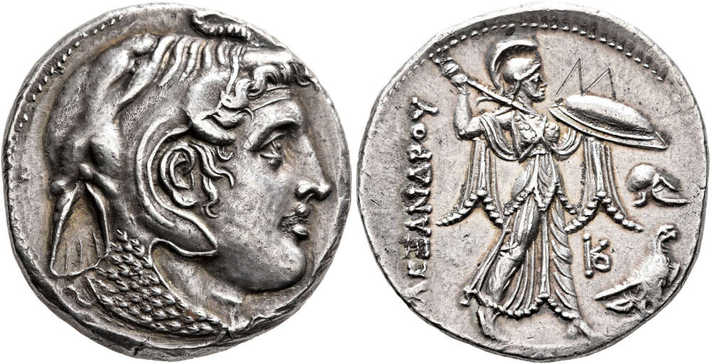 Lot 1608: Ptolemaic Kings of Egypt. Ptolemy I Soter, As satrap, 323-305 BC. Tetradrachm, Ptolemaic standard, Alexandria, circa 306-300. Minor horn silver and with the usual graffito on the reverse, otherwise, extremely fine. Starting Price: 2,000 EUR.