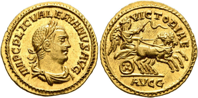 Lot 4749: Roman Imperial. Valerian I, 253-260. Aureus, Samosata, 255-256. Very light doubling on the obverse, otherwise, virtually as struck. Starting Price: 5,000 EUR.
