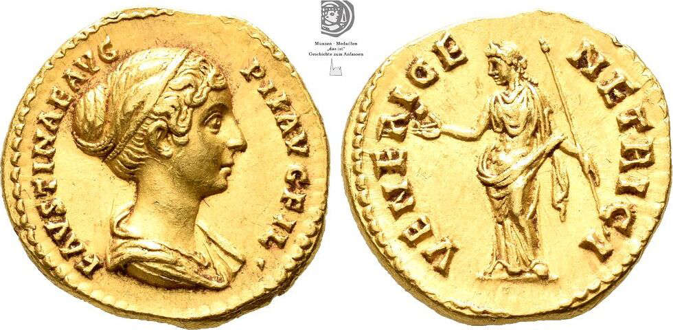 Römische Kaiserzeit. Faustina II. (147-176). Aureus, Rom. Vorzüglich+. Münzenhandlung Dr. Susanne Sauer. 9.000 EUR.