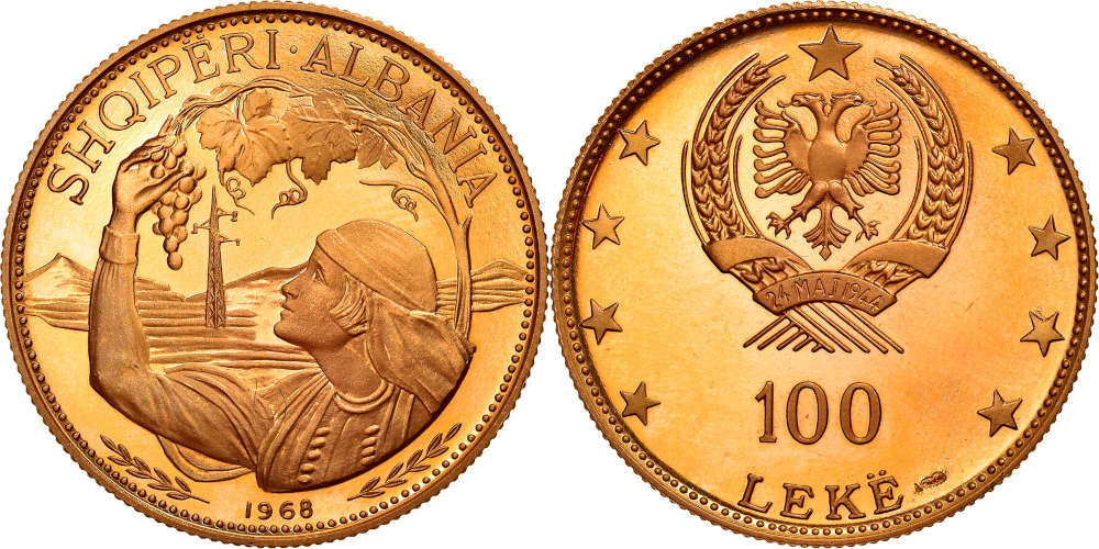 Albanien. 100 Lekë, 1968. Stempelglanz. Comptoir des Monnaies. 2.745 EUR.