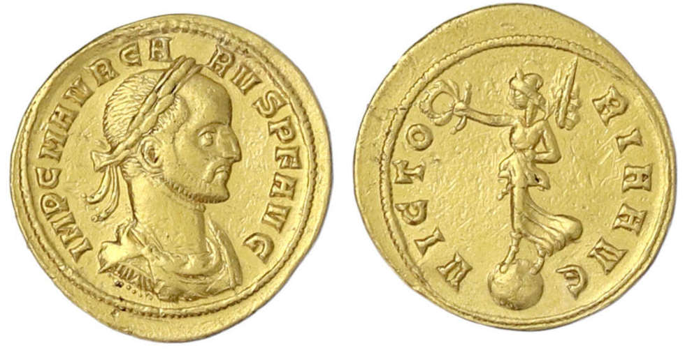 Los 4: Römische Kaiserzeit. Carus (282-285). Aureus, 282/283, Siscia. Sehr schön/vorzüglich, kl. Kratzer. Äußerst selten. Schätzpreis: 12.500 EUR.