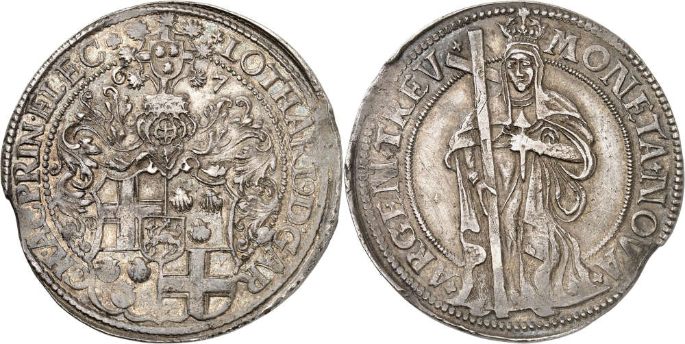 No. 5270: Trier. Lothar von Metternich, 1599-1623. 1607 reichstaler, Trier. Extremely rare. Extremely fine. Estimate: 15,000 euros