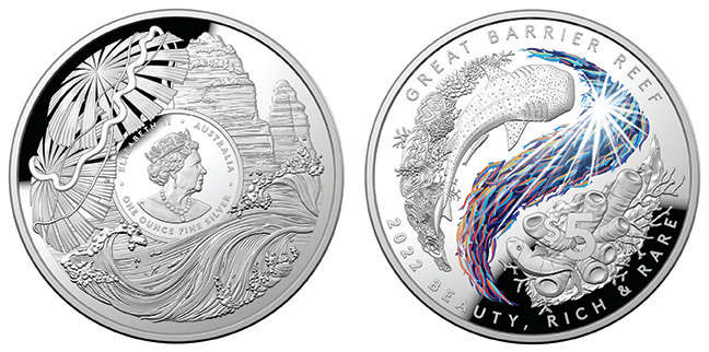 Die künstlerischste Münze - Australien: 5 Dollar, Silber. Beauty, Rich and Rare – Great Barrier Reef.