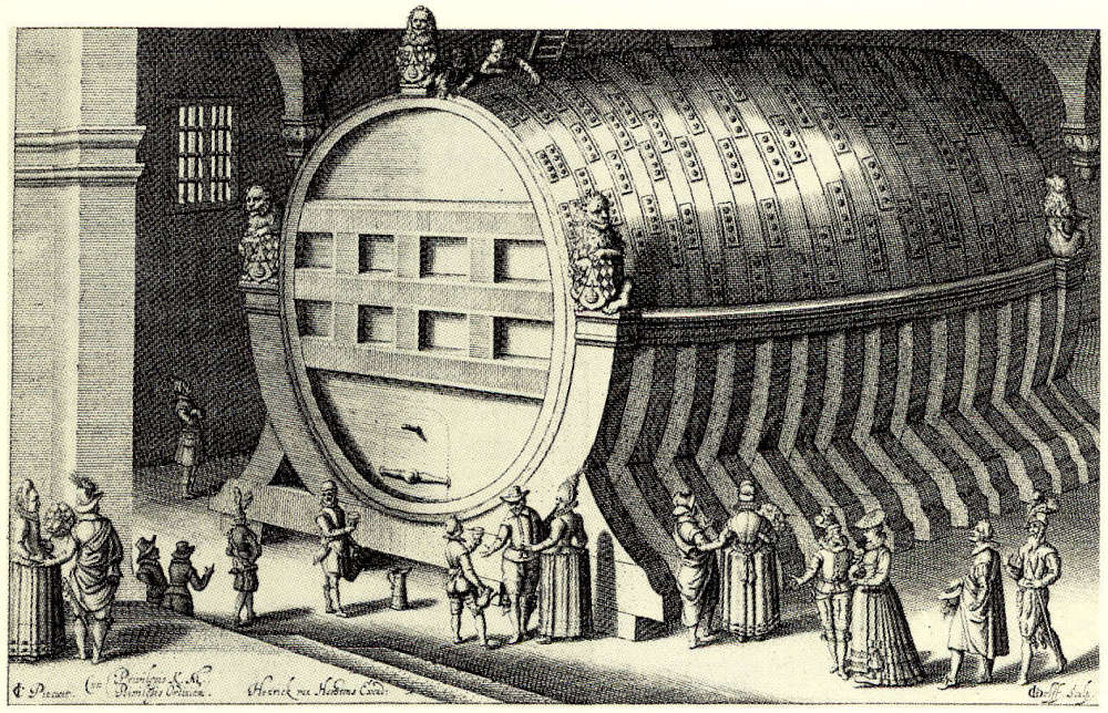 The first great Heidelberg Tun, depicted in an illustration by the Reformed engraver Willem Jacobszoon from the Dutch city of Delft.