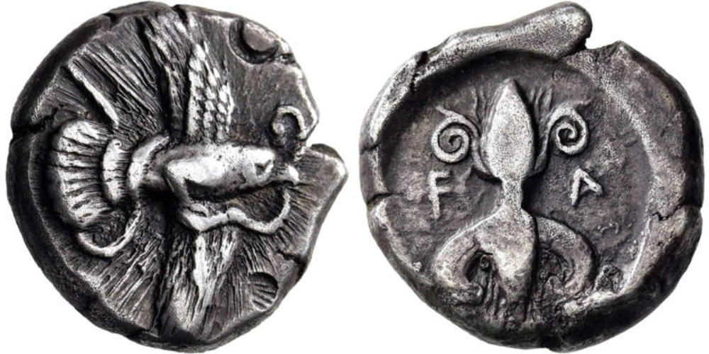Los 2105: Peloponnes. Elis. Stater, ca. 460-450 v. Chr. Taxe: 9.000 EUR.
