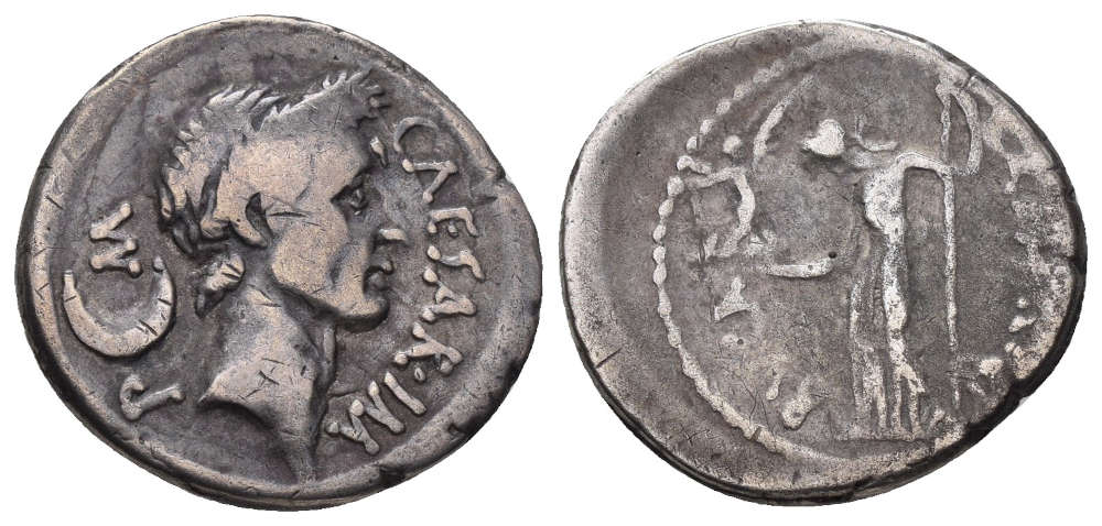 Los 1410: Römische Republik. C. Julius Caesar mit L. Aemilius Buca. Denar. fast sehr schön. Taxe: 400 EUR.