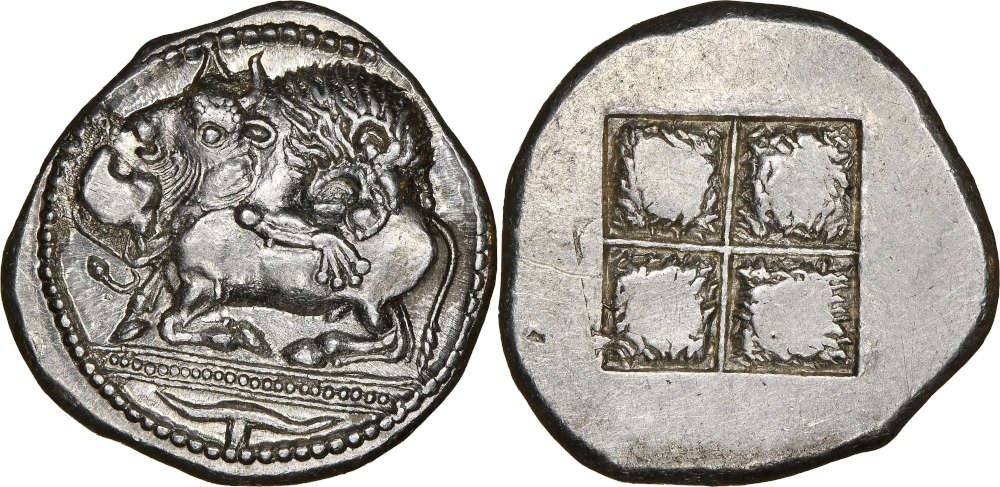 Los 14: Akanthos (Makedonien). Tetradrachme, 480-470. NGC MS* 5/5 4/5 Fine Style. Taxe: 60.000,- Euro.