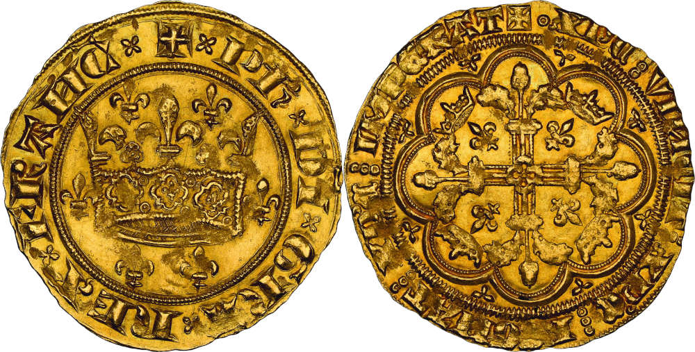 Los 209: Frankreich.  Philipp VI., 1328-1350. Couronne d’or, ohne Jahr (29. Januar 1340). NGC MS63. Taxe: 45.000,- Euro.