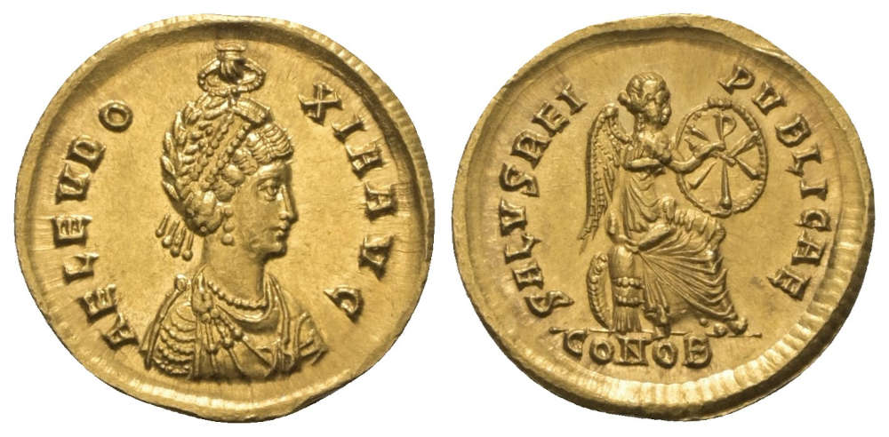 Los 1229: Prägefrischer Solidus der Aelia Eudoxia, 402 – 403 n. Chr., Constantinopel. Startpreis: 4.000 EUR.