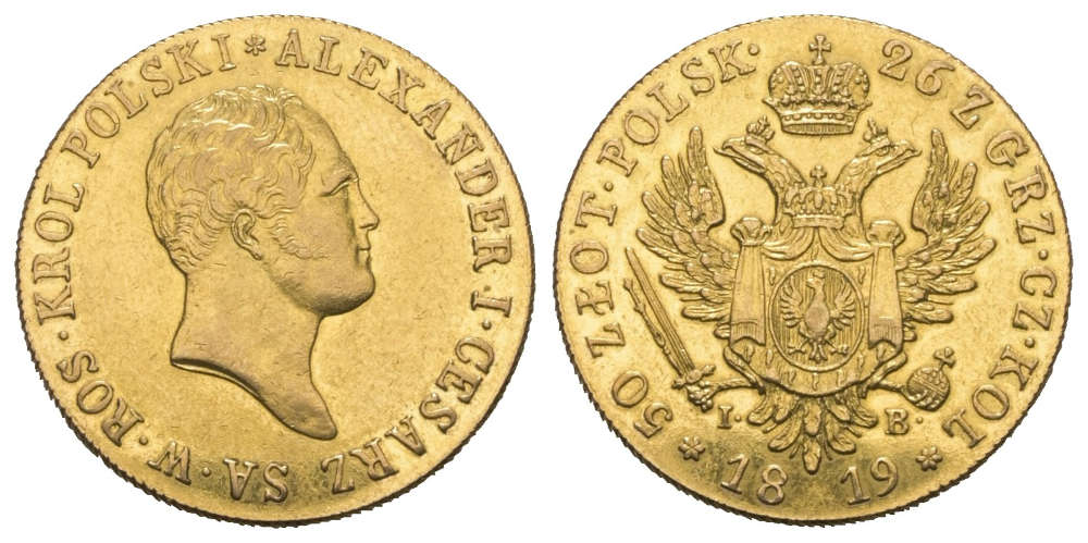 Los 1321: Russland für Polen. Alexander I., 50 Zloty 1819, Warschau. Startpreis: 1.000 EUR.