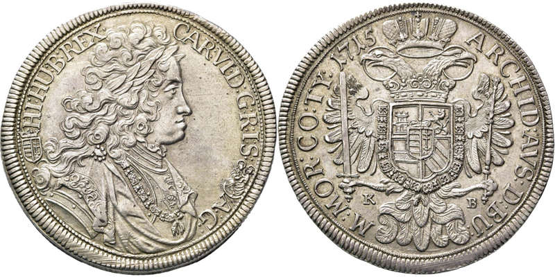 Los 4123: Habsburgische Kron- und Erblande. Karl VI. 1711-1740. Kremnitz. Reichstaler 1715. Taxe: 15.000 EUR.