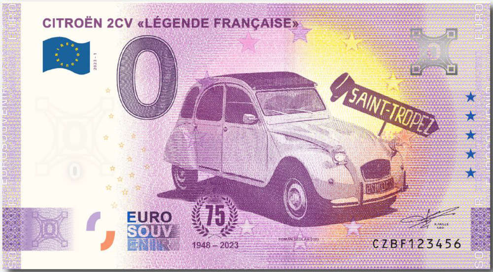 The 0-euro banknote for 75 years of 2CV