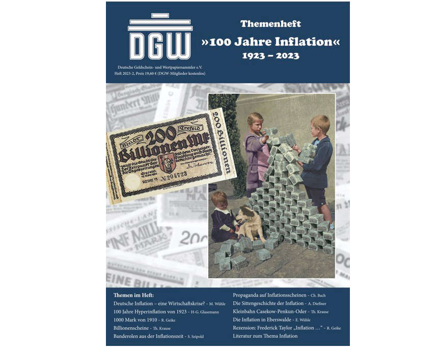 Das Cover des DGW Heftes 100 Jahre Inflation. Bild: DGW e.V.