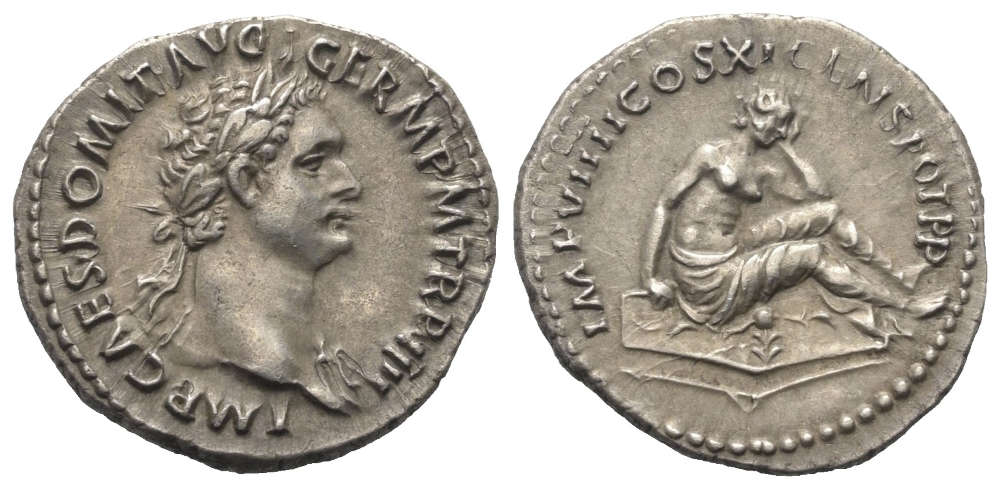 Los 127: Römische Kaiserzeit. Domitian (81-96) Denar, 85 n. Chr., Rom. Trauernder Germania. Startpreis: 1.500 EUR.