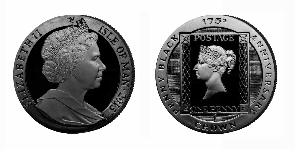 Pobjoys „Penny Black“ von 1990, ausgegeben für die Isle of Man, war ein großer Erfolg. 2015 wurde die Münze anlässlich des 175. Jubiläums der bekannten Briefmarke aktualisiert herausgegeben. Foto: Pobjoy Mint.