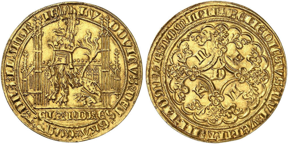 Nr. 157 – Flandern. Ludwig von Male, 1346-1384. Lion d’or o. J., Gent. Vorzüglich. Selten. Taxe: 3.200,- Euro