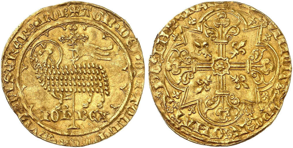 Nr. 201 – Frankreich. Jean II le Bon, 1350-1364. Mouton d’or o. J. Vorzüglich. Taxe: 2.500,- Euro
