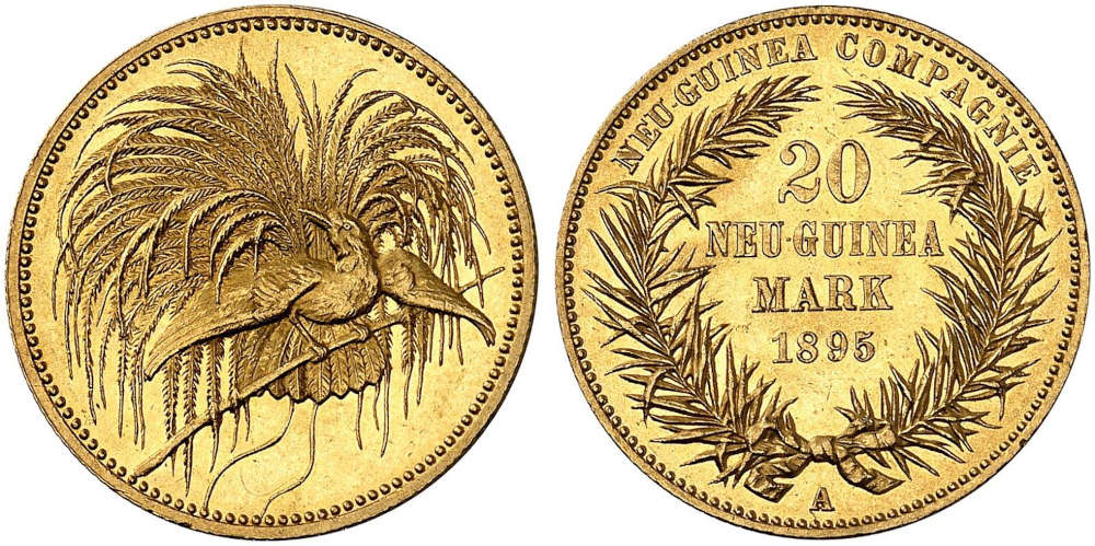 Nr. 1846 – Deutsch-Neu-Guinea. 20 Mark 1895 A. Fast Stempelglanz. Taxe: 50.000,- Euro