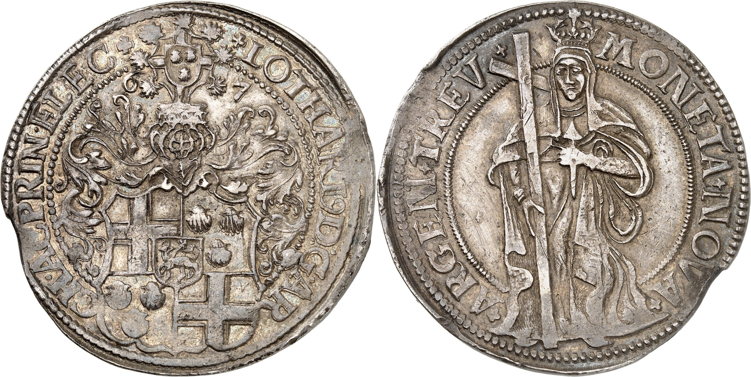 Nr. 5270. Trier. Lothar von Metternich, 1599-1623. Reichstaler 1607, Trier. Äußerst selten. Taxe: 15.000 Euro. Zuschlag: 22.000 Euro.