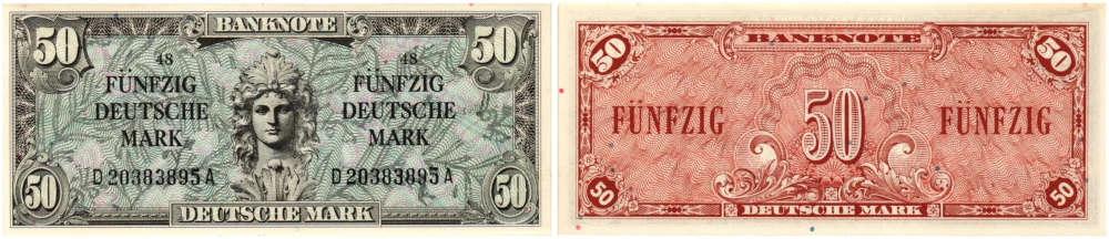 Los 265: Deutschland. Bank Deutscher Länder & Ausgaben Westberlin. 50 Deutsche Mark, 1948. Kassenfrisch. Taxe: 7.000 EUR.