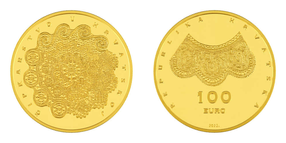 Die Goldmünze „Kroatische Stickerei“ zu 100 Euro. Foto: © Branimir Kralj / Kroatische Münzstätte.