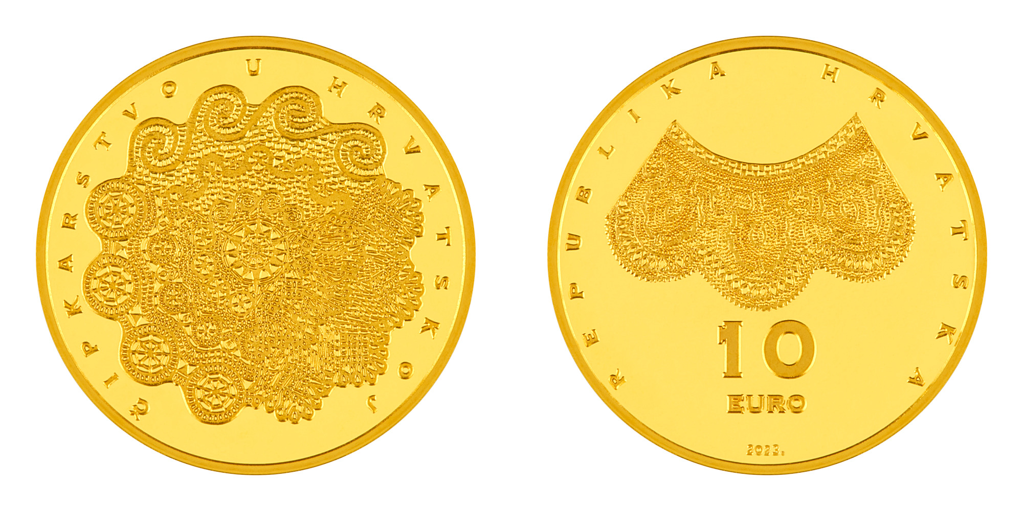 Die Goldmünze „Kroatische Stickerei“ zu 10 Euro. Foto: © Branimir Kralj / Kroatische Münzstätte.