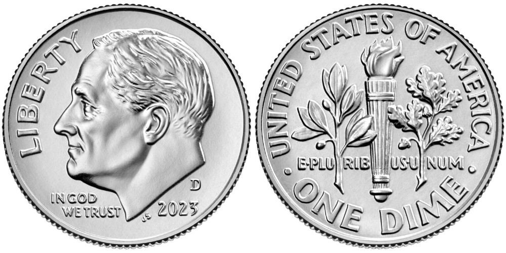 Kaum eine US-Münze ist so lange motivisch unverändert geblieben wie der Dime. Seit 1946 zeigt er den im Jahr zuvor verstorbenen US-Präsidenten Franklin D. Roosevelt. Foto: US-Mint.