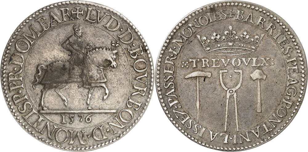 Nr. 481: Frankreich. Dombes. Louis II de Bourbon-Montpensier, 1560-1582. Ecu d’argent 1576. Wohl das 2. bekannte Exemplar. Sehr schön bis vorzüglich. Taxe: 25.000 Euro.
