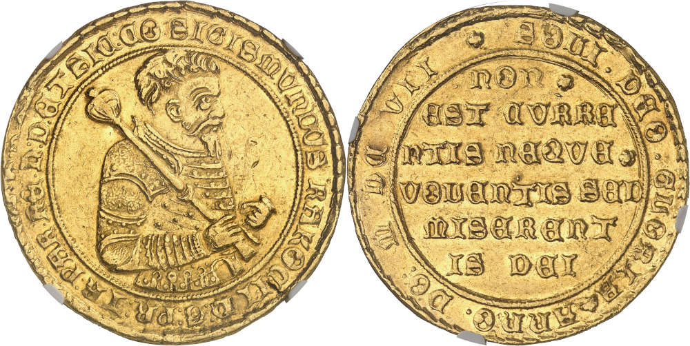 Nr. 705: Ungarn / Siebenbürgen. Sigismund Rakoczi, 1607-1608. 10 Dukaten 1607. NGC AU55+. Äußerst selten. Fast vorzüglich. Taxe: 100.000 Euro.