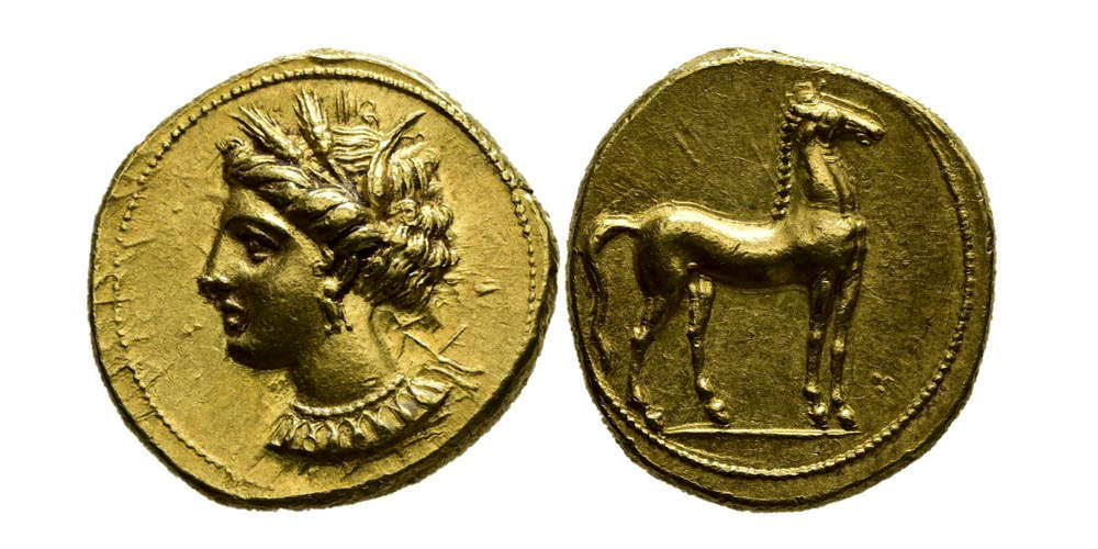 Karthago (350 bis 320 v. Chr.), Münze: Gold, Ø 19 mm, 9,56 g. © Hamburger Kunsthalle.