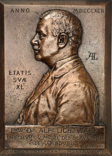 Alphonse Eugène Lechevrel (1848–1924). Bildnis Alfred Lichtwark (1852–1914), 1892. Medaille: Bronze, 150 x 117 mm, 293,80 g. © Hamburger Kunsthalle. Foto: B. Seifert / Lübke+Wiedemann / Germany.