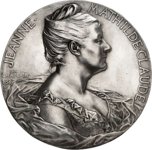 Jules-Clément Chaplain (1839–1909). Auf Jeanne Mathilde Claude (Vorderseite), 1887. Medaille: Bronze, Ø 124 mm, 92,50 g. © Hamburger Kunsthalle. Foto: B. Seifert / Lübke+Wiedemann / Germany.