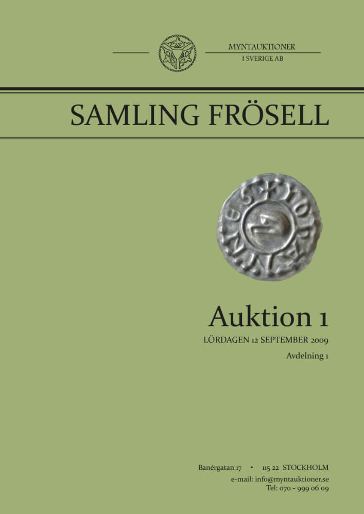 Titelblatt der ersten Auktion von Myntauktioner i Sverige mit der Sammlung Frösell.