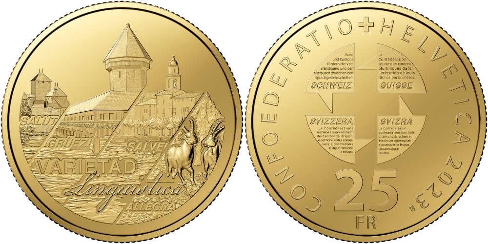 Schweiz / 25 Schweizer Franken / Gold .900 / 5,64 g / 20 mm / Auflage: 5.000 Stück.