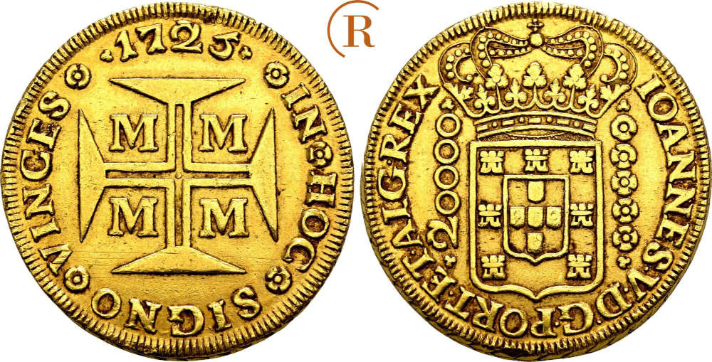 Brasilien. Joao V. (1706-1750). 20.000 Reis, 1725, Minas Gerais. Fast vorzüglich. Münzhandlung M. Raffler. 6.000 EUR.