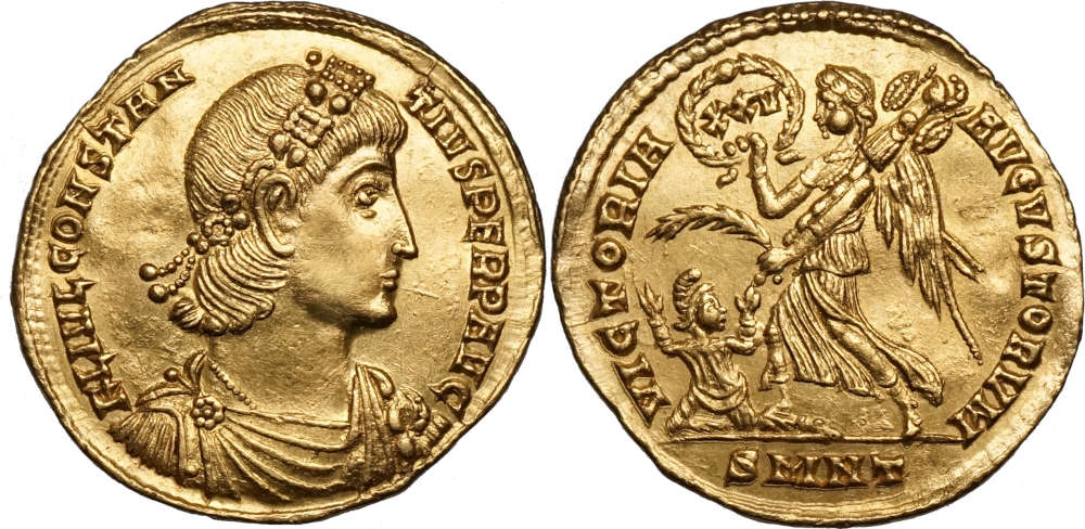 Römische Kaiserzeit. Constantius II. (337-361). Solidus, 337-361, Nicomedia. Selten. Vorzüglich. Numidas. 3.950 EUR.