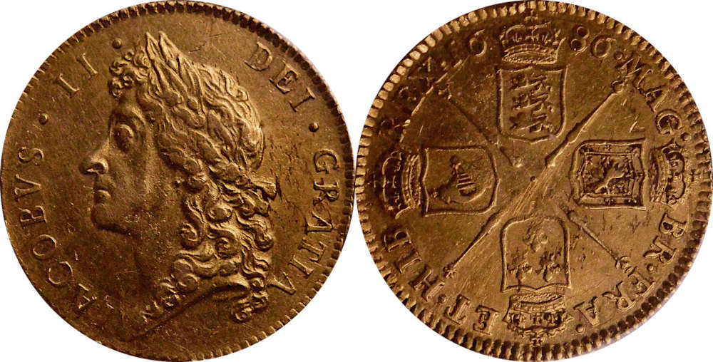 Großbritannien. James II. (1685–1689). Guinea, 1686. Vorzüglich. UKcoinage. Verkaufspreis: 9.889 EUR.