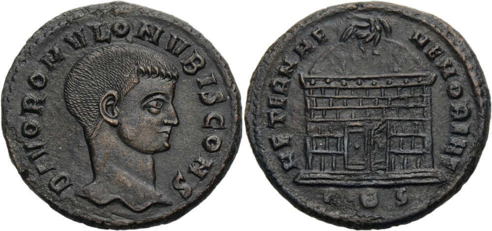 Los 349: Römische Kaiserzeit. Romulus, Sohn des Maxentius. Nummus, postum 309-310. Gutes Portrait. Selten. Vorzüglich. Schätzpreis: 100 EUR.