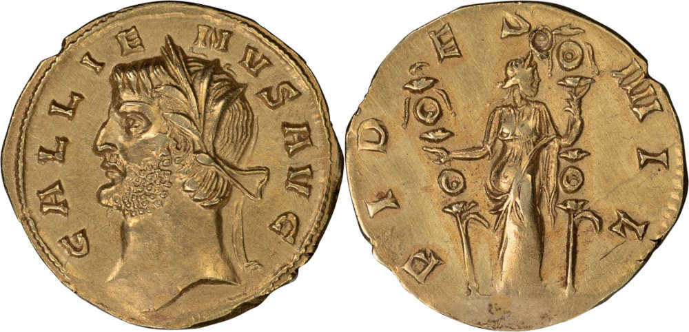 Römische Kaiserzeit. Gallienus (253-268). Aureus, Siscia. Vorzüglich. Harlan J. Berk, Ltd. 7.364 EUR.