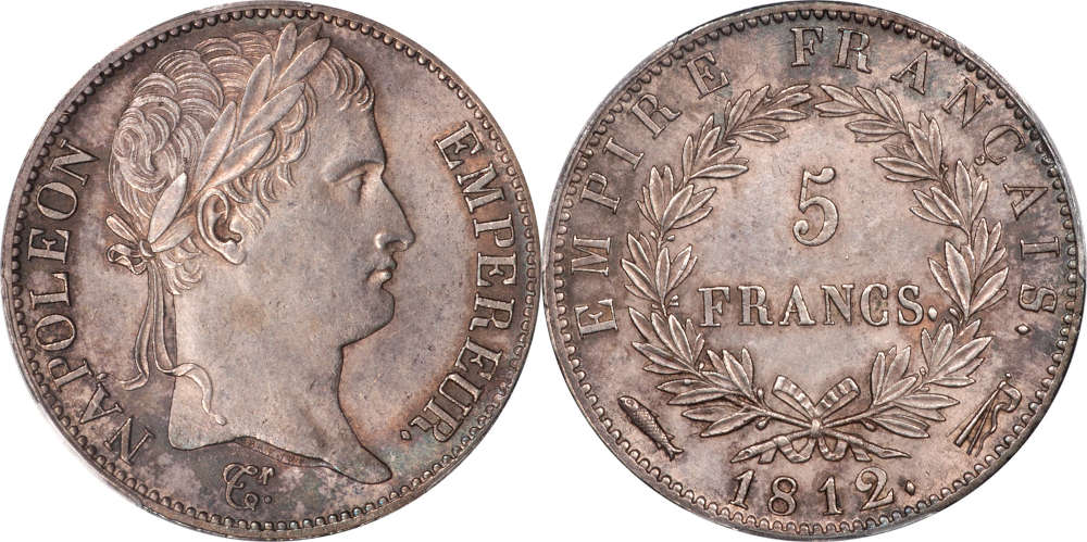 Frankreich. Napoleon I. (1804-1815). 5 Franc, 1812, Utrecht. PCGS MS 62. World Money Shop, Inc. Verkaufspreis: 7.824 EUR.